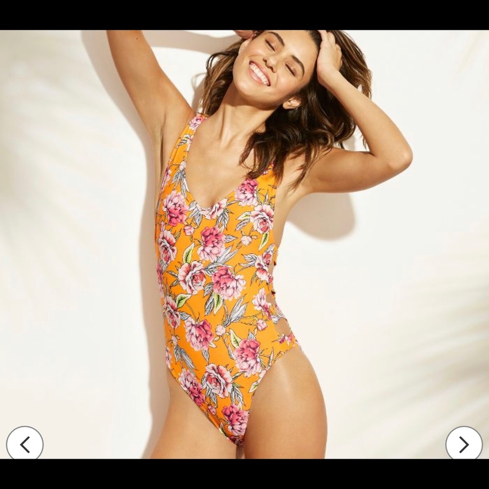 Yellow floral v-neck swimsuit
